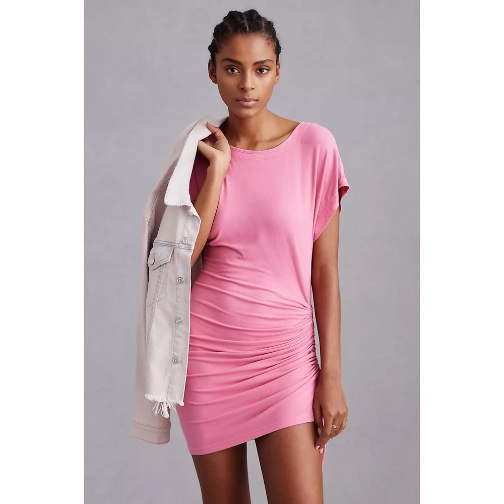NWT Daily Practice Anthropologie The Short Ruched Dress Womens S Pink Side Tie
